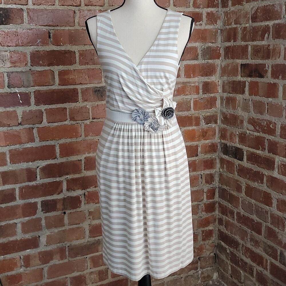 Anthropologie Little Yellow Button sleeveless striped dress Small